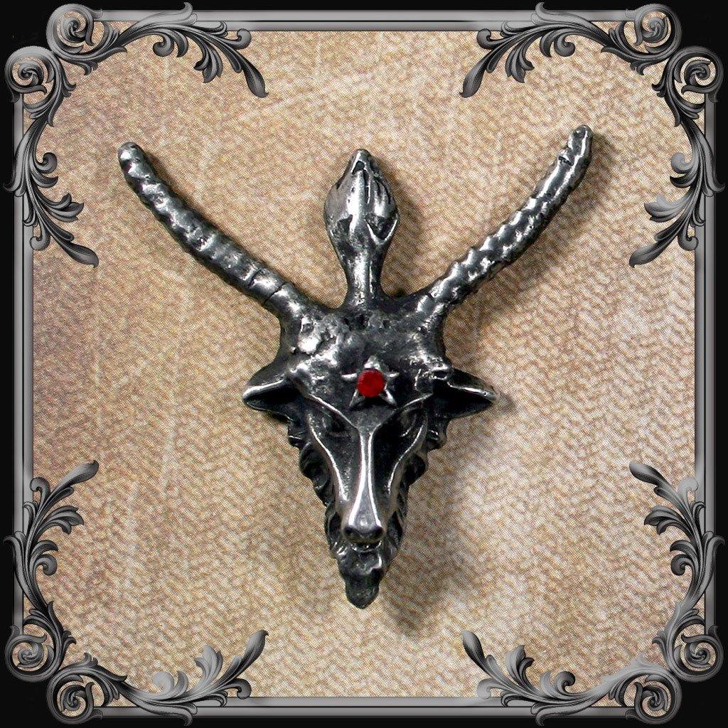 Baphomet Lapel Pin with Red Rhinestone - The Black Broom