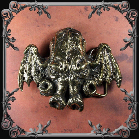 Cthulhu Belt Buckle - Antique Brass Finish - The Black Broom