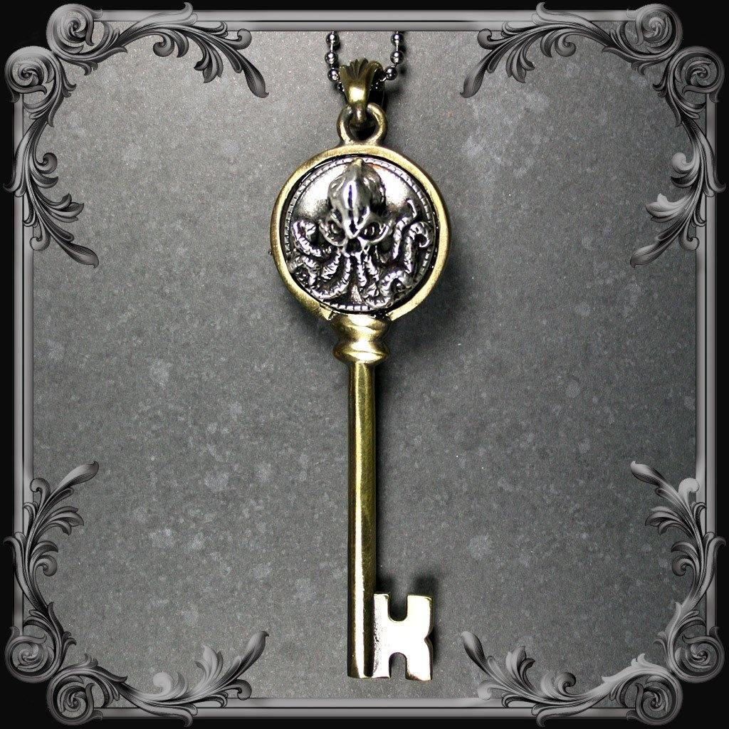 Cthulhu Key Pendant - Antique Brass Finish - The Black Broom