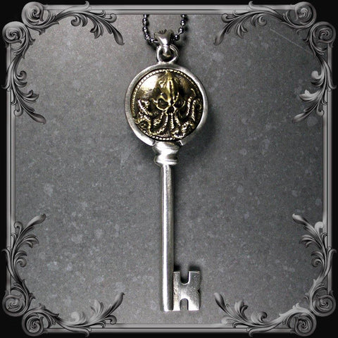 Cthulhu Key Pendant - Partial Antique Brass Finish - The Black Broom