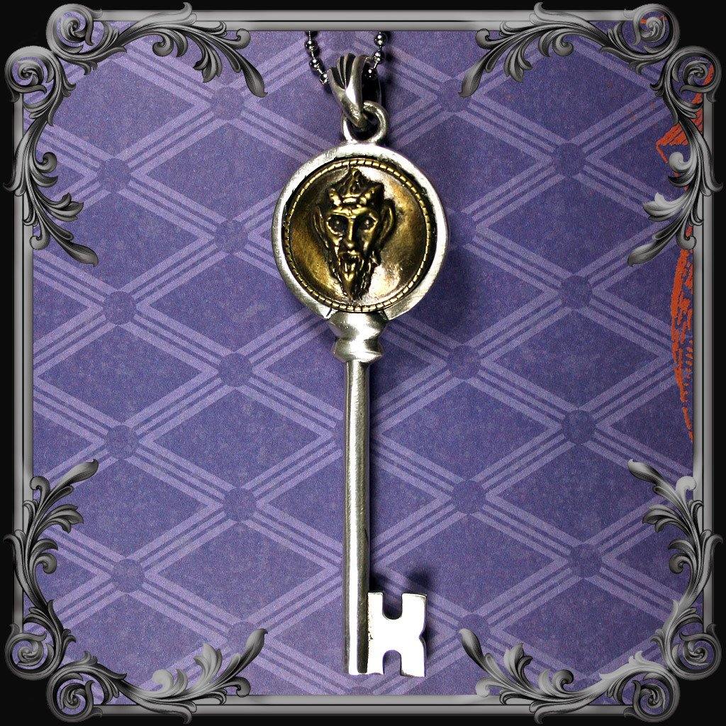Krampus Key Pendant - Partial Antique Brass Finish - The Black Broom