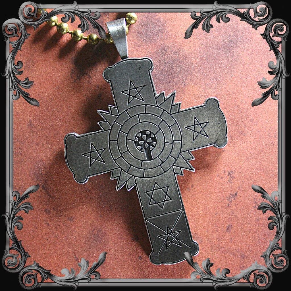 Rose Cross Necklace with Black Inlay - The Black Broom