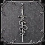 Sword and Serpent Pendant - Red Rhinestones - The Black Broom