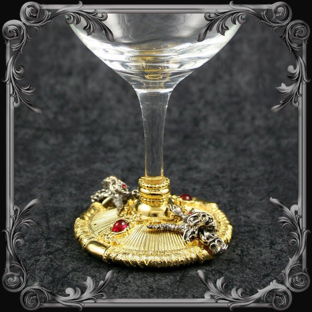 Baphomet Wine Glass - Gold-Plated with 2 Red Stones - The Black Broom