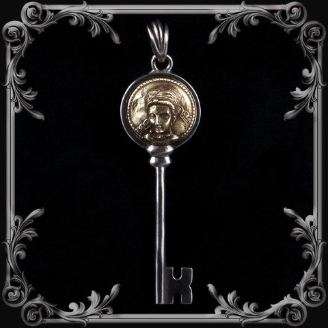 Countess Bathory Key Pendant - Partial Antique Brass Finish - The Black Broom