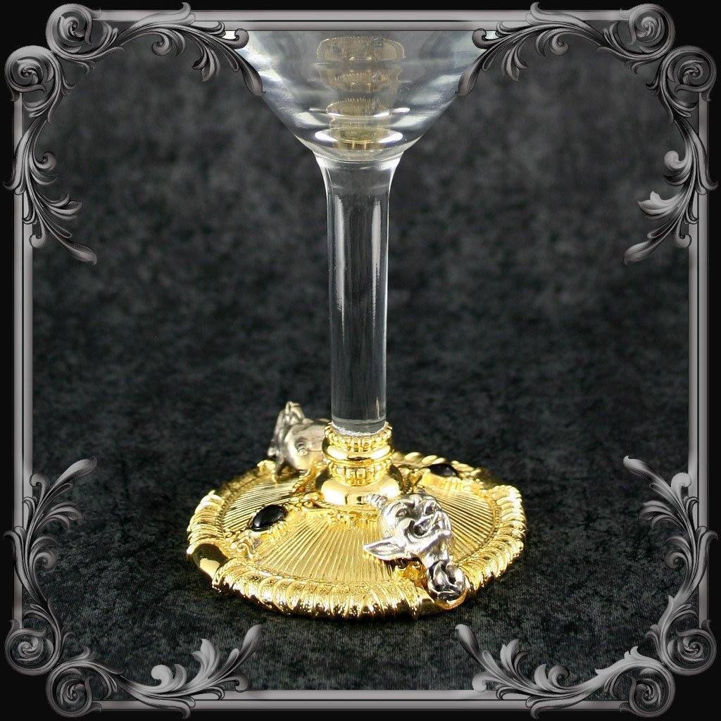 Devil Wine Glass - Gold-Plated with Black Stones - The Black Broom