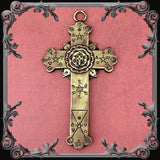 Rose Cross Plaque - Antique Brass Finish - The Black Broom