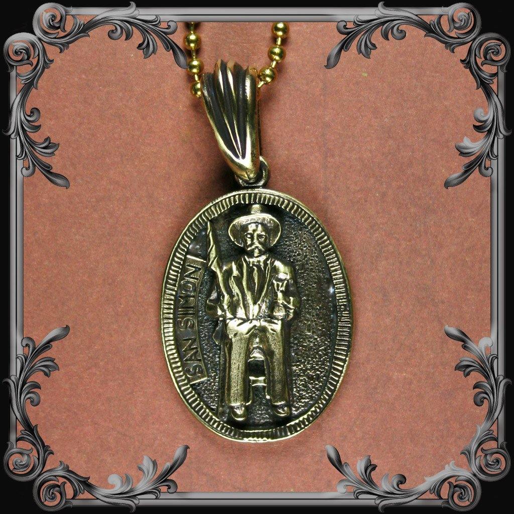 San Simon Oval Medallion Necklace - Antique Brass Finish - The Black Broom