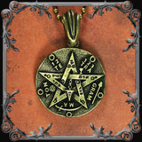 Tetragrammaton Necklace (Double-sided) - Antique Brass Finish - The Black Broom